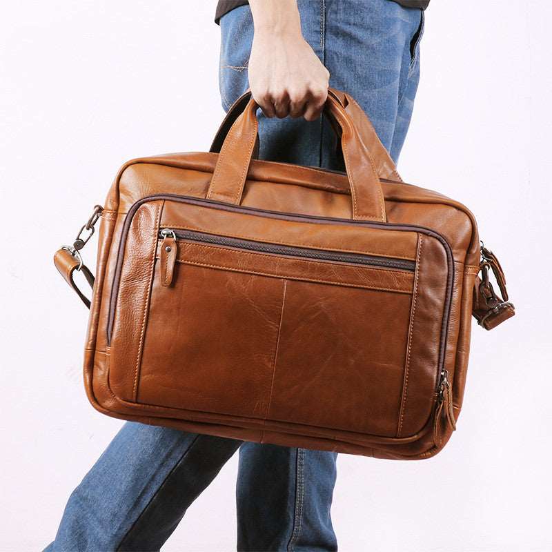 Men's  17 inch Cowhide Leather Computer Bag