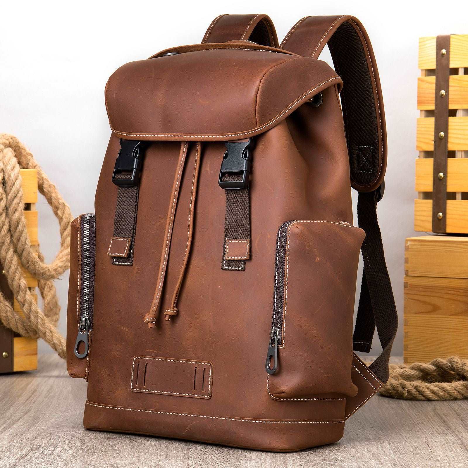 Men's  Retro Leather Outdoor Travel Backpack