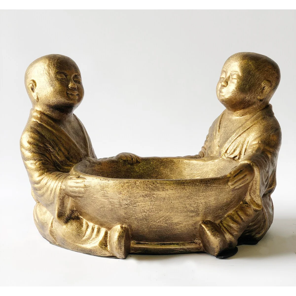 Twin Monks With Bowl Glossy Gold Black