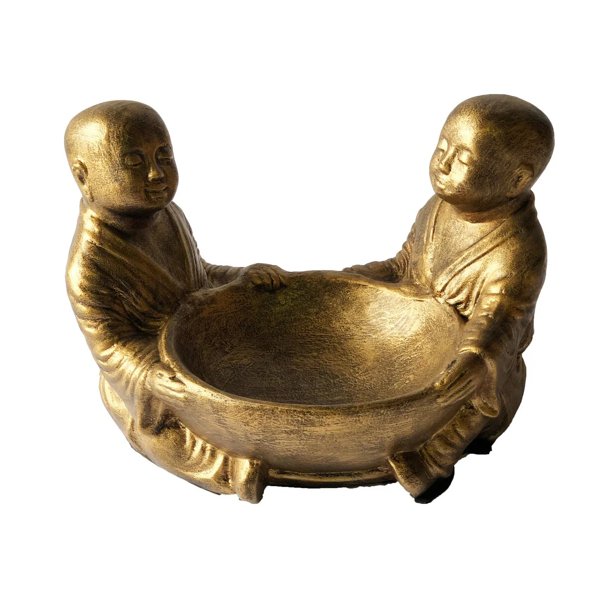 Twin Monks With Bowl Glossy Gold Black