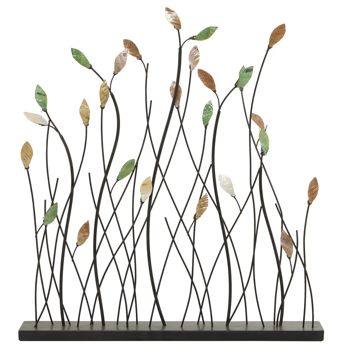 Metal Leaf Decorative Sculpture with Black Base - Black