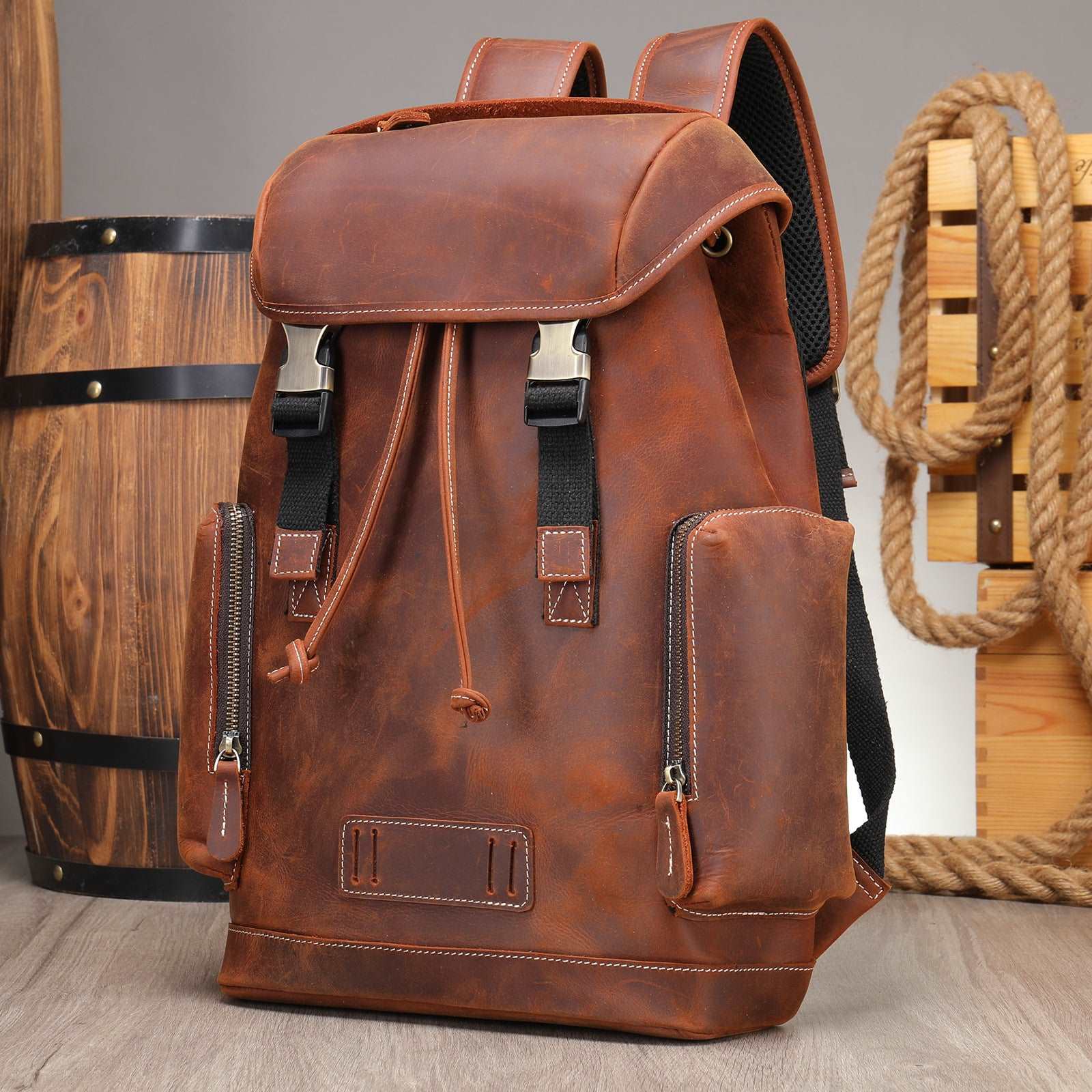 Men's  Retro Leather Outdoor Travel Backpack